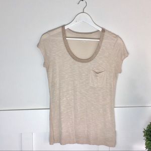 Calvin Klein Lurex Scoop Neck Cap Sleeve Tee Blush